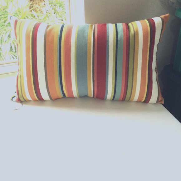 New pottery barn stripe multi colors, outdoor pillows, rectangular 16 x 26. - Picture 1 of 4